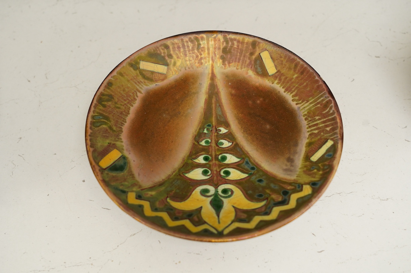 E. Balon, a Blois lustre stylised tulip dish, signed, 20cm diameter. Condition - fair to good, minor chipping to the rim